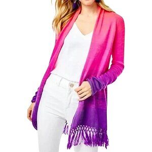 Lilly Pulitzer Tatum Marled Ombre Fringe Cardigan Orchid Oasis Resort/Spring - S